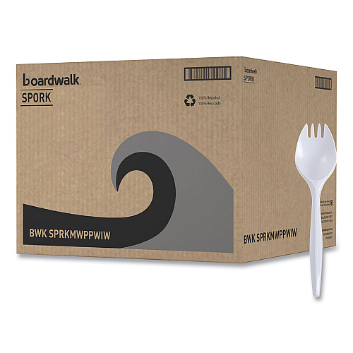 Boardwalk&reg; Mediumweight Wrapped PP Cutlery, Spork, 1000 Sporks (BWKSPRKMWPPWIW)