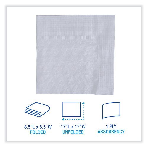 Boardwalk&reg; Dinner Napkin, 1-Ply, White, 250 Napkins, 12 Packs (BWK8307W)