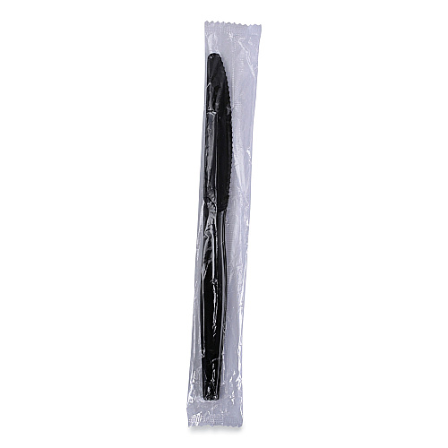 Boardwalk&reg; HW Wrapped Polystyrene Cutlery, Knife, Bk, 1000 Knives (BWKKNIHWPSBIW)