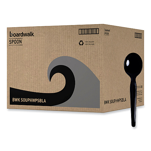 Boardwalk Heavyweight Polystyrene Cutlery, Soup Spoon, Black, 1000/Carton (BWKSOUPHWPSBLA)
