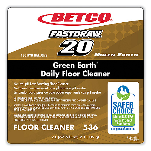 Betco Green Earth Daily Floor Cleaner, 2 L Bottle, Unscented, 4/Carton (5364700)
