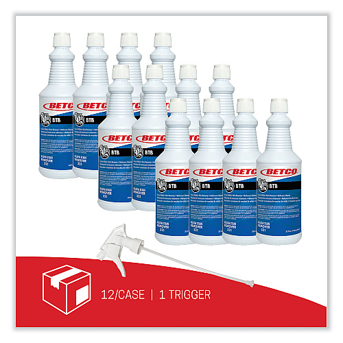 Betco BTB Mildew Stain Remover, Apple, 32 oz Spray Bottle, 12/Carton (3211200)