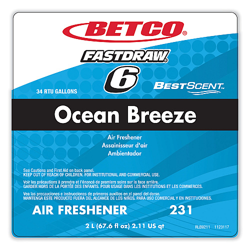 Betco BestScent Ocean Breeze Deodorizer, Ocean Breeze Scent, 67.6 oz FastDraw Bottle, 4/Carton (2314700)