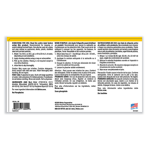 Betco pH7 Floor Cleaner, Lemon Scent, 1 gal Bottle, 4/Carton (1380400)