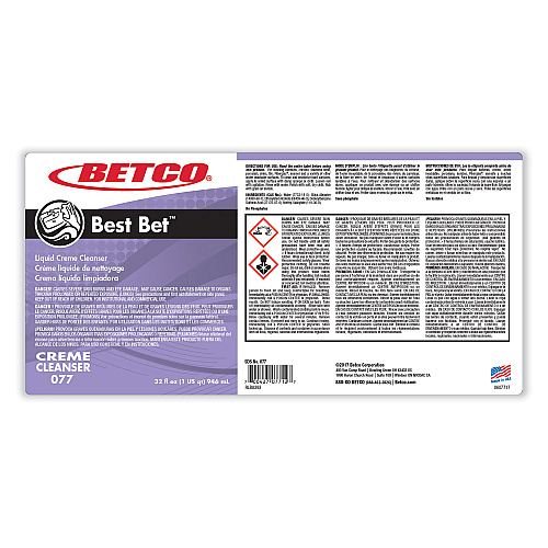 Betco Best Bet Liquid Creme Cleanser, Mint, 32 oz Bottle, 12/Carton (771200)