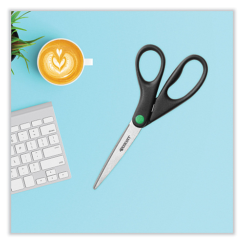 Westcott KleenEarth Scissors, 8" Long, 3.25" Cut Length, Straight Black Handle (41418)