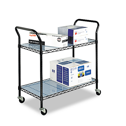 Safco Wire Utility Cart, Metal, 2 Shelves, 400 lb Capacity, 43.75" x 19.25" x 40.5", Black (5337BL)