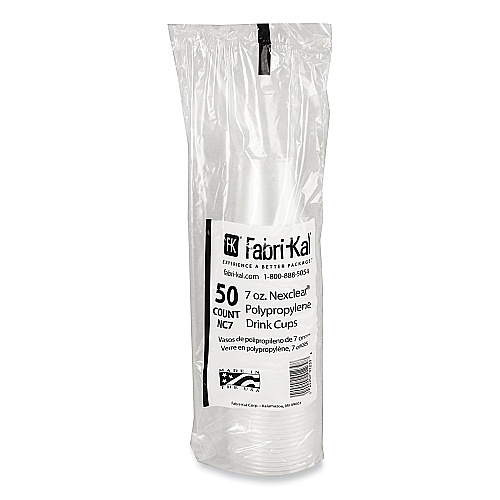 Fabri-Kal Nexclear Polypropylene Drink Cups, 7 oz, Plastic, Clear, 50/Bag, 20 Bags/Carton (NC7)