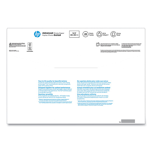 HP Advanced Photo Paper, 10.5 mil, 13 x 19, Glossy White, 20/Pack (CR696A)