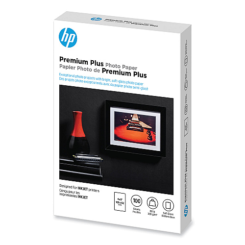 HP Premium Plus Photo Paper, 11.5 mil, 4 x 6, Soft-Gloss White, 100/Pack (CR666A)