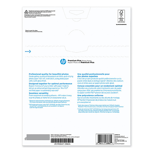 HP Premium Plus Photo Paper, 11.5 mil, 8.5 x 11, Soft-Gloss White, 50/Pack (CR667A)