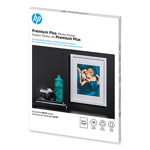 HP Premium Plus Photo Paper, 11.5 mil, 8.5 x 11, Glossy White, 50/Pack (CR664A)