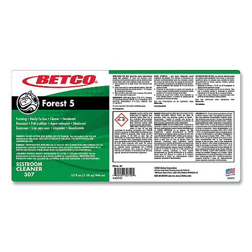 Betco Forest 5, Mint Scent, 32 oz Bottle, 12/Carton (3071200)