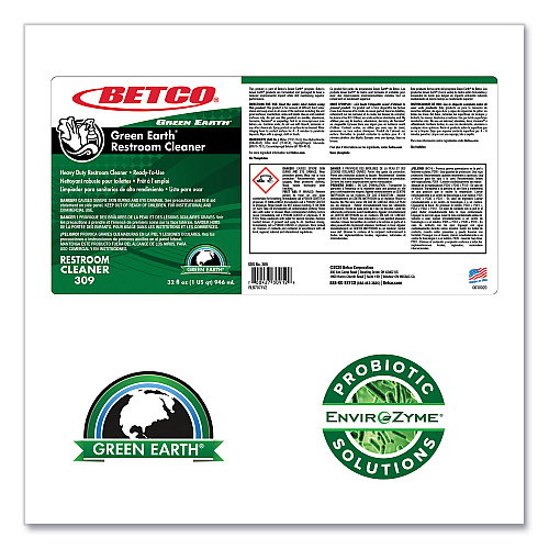 Betco Green Earth RTU Restroom Cleaner, Fresh Mint Scent, 32 oz Bottle, 12/Carton (3091200)