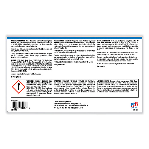 Betco Symplicity Duet L Laundry Detergent, 1 gal, Fresh Scent, 4/Carton (4750400)