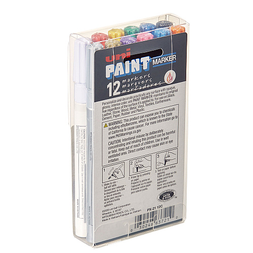 uni Paint Permanent Marker, Fine Bullet Tip, Assorted Colors, 12/Set (63721)