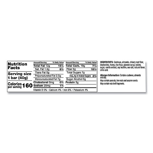 KIND Fruit and Nut Bars, Blueberry Vanilla and Cashew, 1.4 oz Bar, 12/Box (18039)