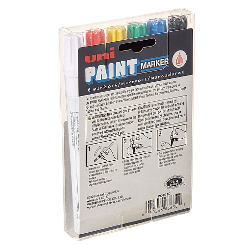uni Paint Permanent Marker, Medium Bullet Tip, Assorted Colors, 6/Set (63630)