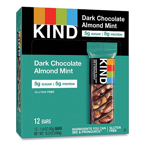 KIND Nuts and Spices Bar, Dark Chocolate Almond Mint, 1.4 oz Bar, 12/Box (19988)