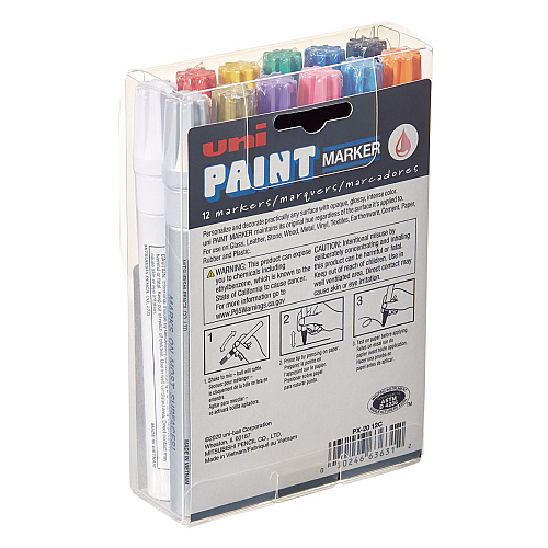 uni Paint Permanent Marker, Medium Bullet Tip, Assorted Colors, 12/Set (63631)