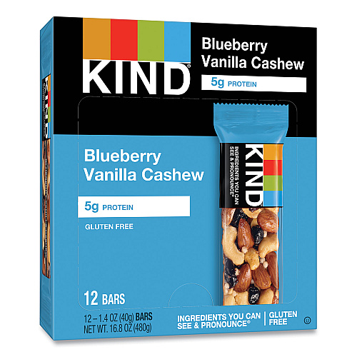 KIND Fruit and Nut Bars, Blueberry Vanilla and Cashew, 1.4 oz Bar, 12/Box (18039)