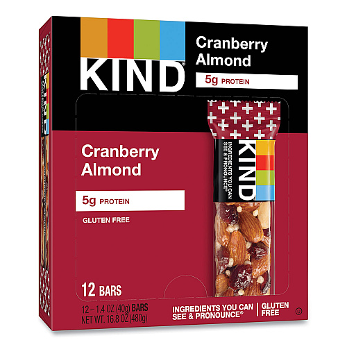 KIND Plus Nutrition Boost Bar, Cranberry Almond and Antioxidants, 1.4 oz, 12/Box (17211)