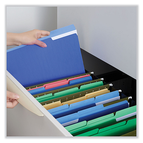 Universal Deluxe Colored Top Tab File Folders, 1/3-Cut Tabs: Assorted, Letter Size, Blue/Light Blue, 100/Box (UNV10501)