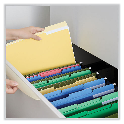 Universal Deluxe Colored Top Tab File Folders, 1/3-Cut Tabs: Assorted, Letter Size, Yellow/Light Yellow, 100/Box (UNV10504)