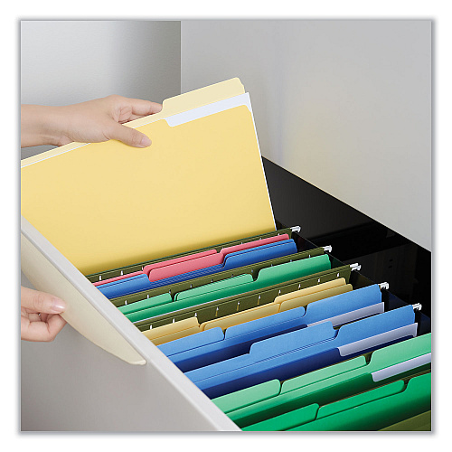 Universal Deluxe Colored Top Tab File Folders, 1/3-Cut Tabs: Assorted, Letter Size, Assorted Colors, 100/Box (UNV10506)