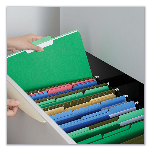 Universal Deluxe Colored Top Tab File Folders, 1/3-Cut Tabs: Assorted, Legal Size, Bright Green/Light Green, 100/Box (UNV10522)