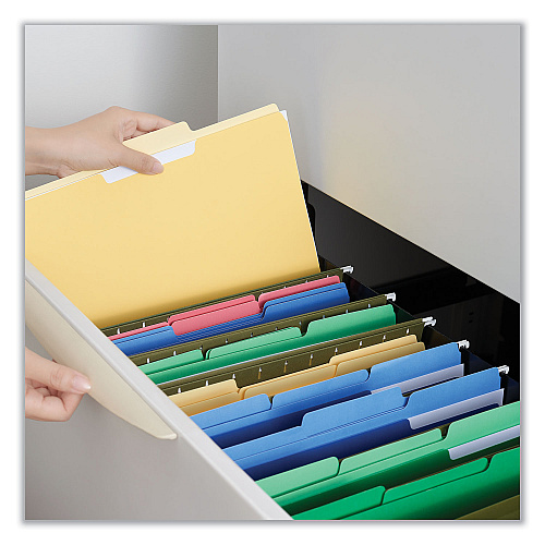 Universal Deluxe Colored Top Tab File Folders, 1/3-Cut Tabs: Assorted, Legal Size, Yellow/Light Yellow, 100/Box (UNV10524)