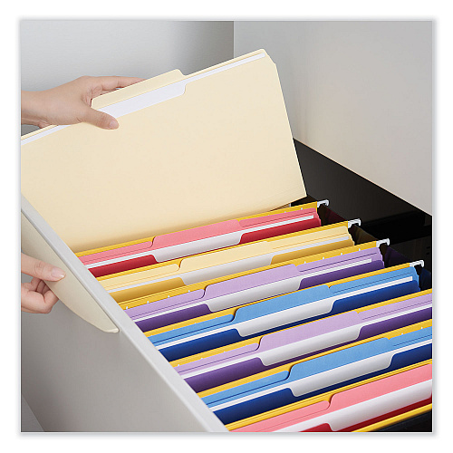 Universal Top Tab File Folders, 1/5-Cut Tabs: Assorted, Letter Size, 0.75" Expansion, Manila, 100/Box (UNV12115)