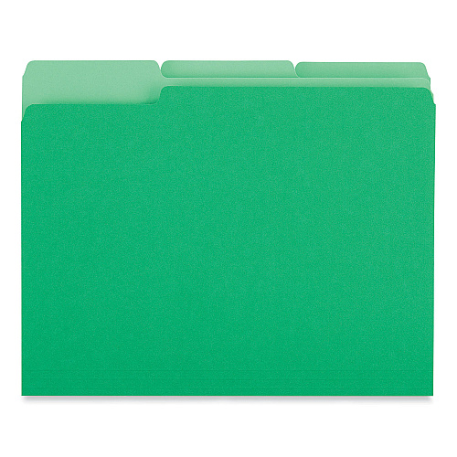 Universal Interior File Folders, 1/3-Cut Tabs: Assorted, Letter Size, 11-pt Stock, Green, 100/Box (UNV12302)