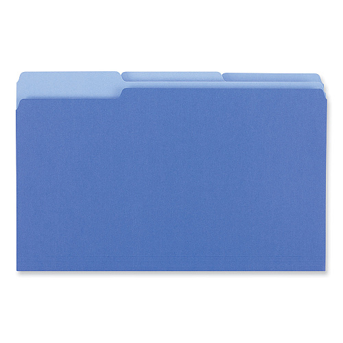 Universal Interior File Folders, 1/3-Cut Tabs: Assorted, Legal Size, 11-pt Stock, Blue, 100/Box (UNV15301)