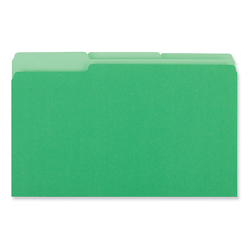 Universal Interior File Folders, 1/3-Cut Tabs: Assorted, Legal Size, 11-pt Stock, Green, 100/Box (UNV15302)