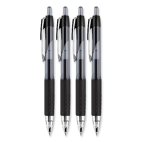 uni-ball Signo 207 Gel Pen, Retractable, Medium 0.7 mm, Black Ink, Smoke/Black Barrel, 4/Pack (33960PP)