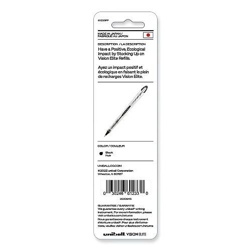 uni-ball Refill for Vision Elite Roller Ball Pens, Bold Conical Tip, Black Ink, 2/Pack (61233PP)