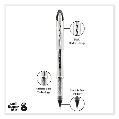 uni-ball Refill for Vision Elite Roller Ball Pens, Bold Conical Tip, Black Ink, 2/Pack (61233PP)