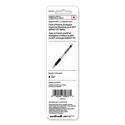 uni-ball 207 Impact RT Gel Retractable Pen Refills, Bold 1 mm Conical Tip, Black Ink, 2/Pack (65873PP)