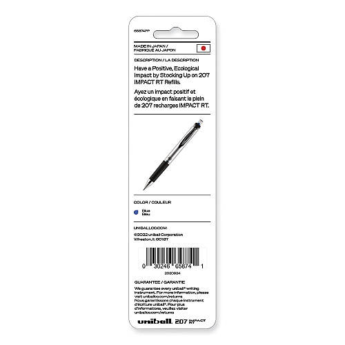 uni-ball 207 Impact RT Gel Retractable Pen Refills, Bold 1 mm Conical Tip, Blue Ink, 2/Pack (65874PP)