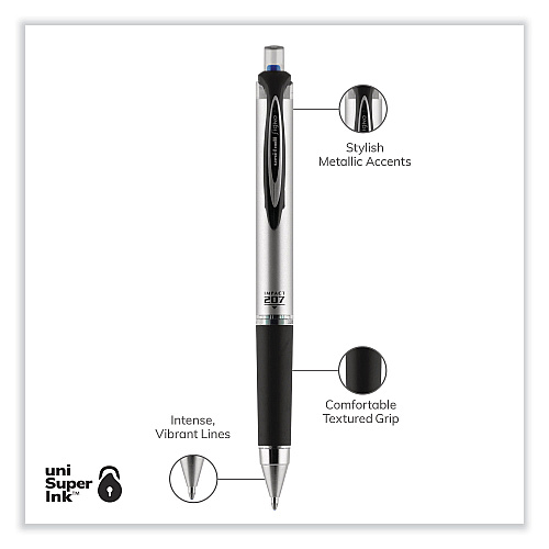 uni-ball 207 Impact RT Gel Retractable Pen Refills, Bold 1 mm Conical Tip, Blue Ink, 2/Pack (65874PP)