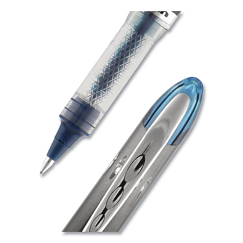 uni-ball VISION ELITE BLX Series Hybrid Gel Pen, Stick, Extra-Fine 0.5 mm, Blue-Infused Black Ink, Gray/Blue/Clear Barrel (69020)