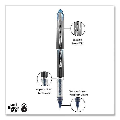 uni-ball VISION ELITE BLX Series Hybrid Gel Pen, Stick, Extra-Fine 0.5 mm, Blue-Infused Black Ink, Gray/Blue/Clear Barrel (69020)