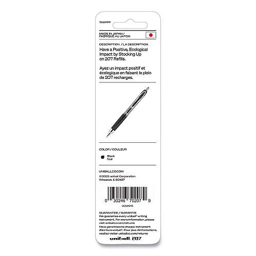 uni-ball Refill for Signo Gel 207 Pens, Medium 0.7 mm Conical Tip, Black Ink, 2/Pack (70207PP)