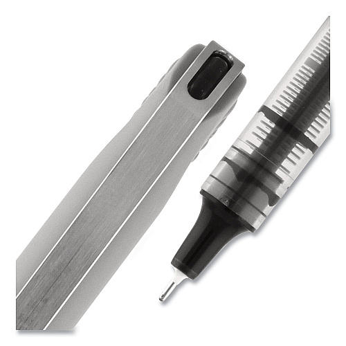 uni-ball VISION Needle Roller Ball Pen, Stick, Fine 0.7 mm, Black Ink, Gray/Clear/Black Barrel, Dozen (1734903)