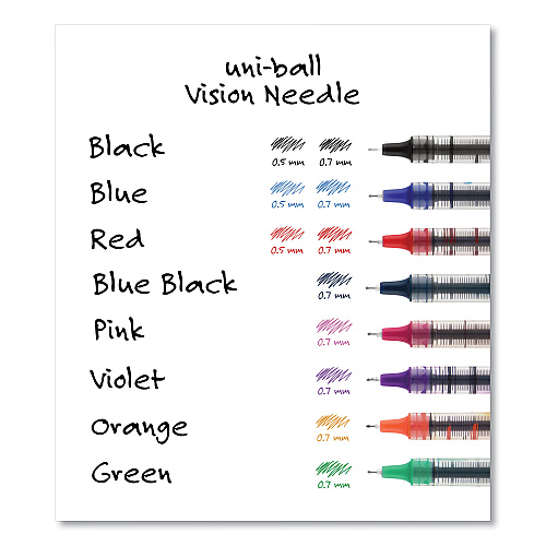 uni-ball VISION Needle Roller Ball Pen, Stick, Fine 0.7 mm, Black Ink, Gray/Clear/Black Barrel, Dozen (1734903)
