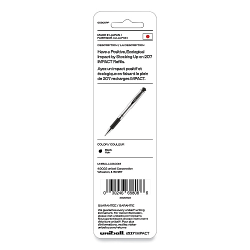 uni-ball 207 Impact Gel Stick Pen Refills, Bold 1 mm Conical Tip, Black Ink, 2/Pack (65808)