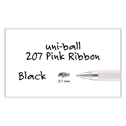 uni-ball Signo 207 Gel Pen, Retractable, Medium 0.7 mm, Black Ink, Translucent Pink/Translucent White Barrel, 2/Pack (1745148)