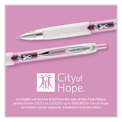 uni-ball Signo 207 Gel Pen, Retractable, Medium 0.7 mm, Black Ink, Translucent Pink/Translucent White Barrel, 2/Pack (1745148)