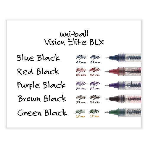 uni-ball VISION ELITE BLX Series Hybrid Gel Pen, Stick, Fine 0.5 mm, Assorted Ink and Barrel Colors, 5/Pack (1832410)